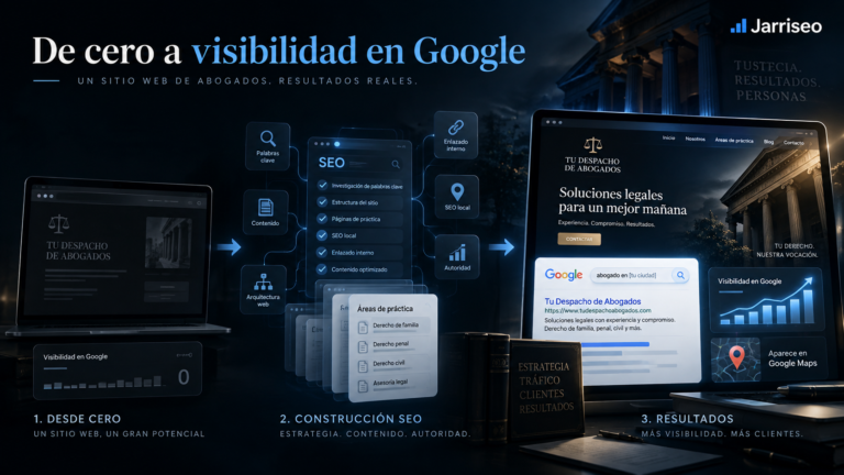 Evolución de una web nueva para un despacho de abogados hasta ganar visibilidad en Google mediante diseño, contenidos y SEO